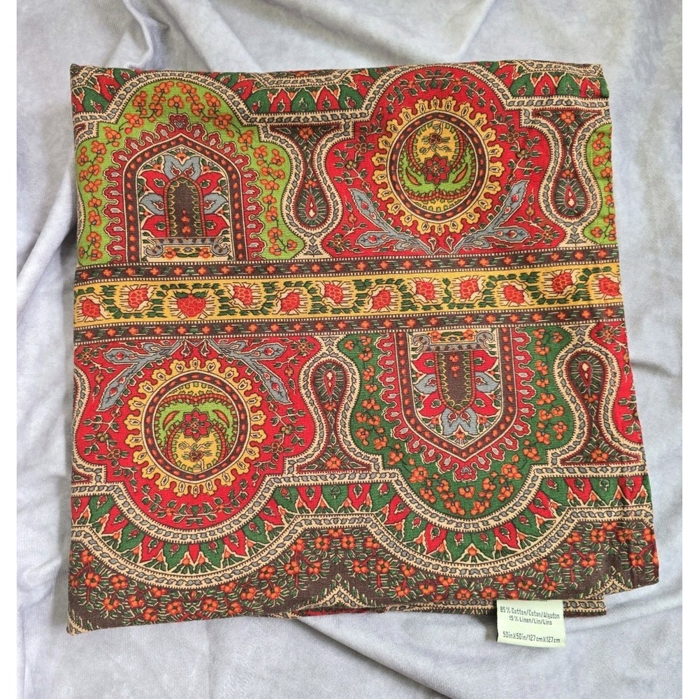 Pottery Barn Holiday Emira Paisley Tablecloth Linen Blend 50×50 Square